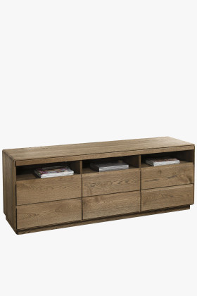 Tölgyfa TV szekrény égetett tölgy színben, Helsinki, 2 fiókos